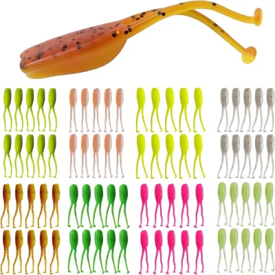 Eupheng 80PCS Joker Style Crappie Lure Kit Two-Tailed Tadpole Fat Shad Minnow Soft Plastic Lures Hooks for Bluegill Panfish