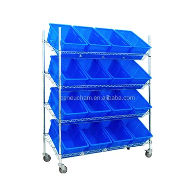 E-commerce Logistics Warehouse Pickup Trolley Storage Shelving Racks Wire Mesh Shelves With 4 Casters