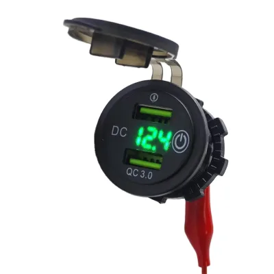 DC12V-24V Waterproof Digital Dual USB Outlet Socket Colorful Car Motorcycle USB PD Voltage Meter DDP QC3.0 PD Voltmeter