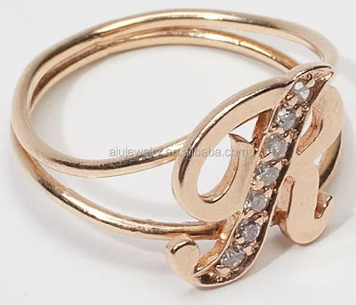 Customized Rose Gold Crystal Name Initial Alphabet Ring
