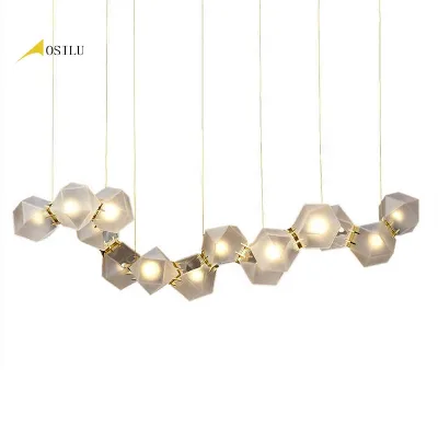 Post-modern Multi-faceted Ball Creative Glass Molecule for Long Coffee Shop Restaurant Bar Designer Chandelier