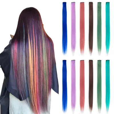Multi-Color One Piece Synthetic Clip-in Hair Extensions Long Straight Wig for Girls Party Highlights Braiding Hair