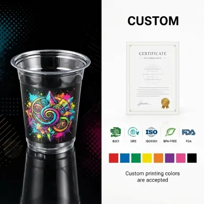 Disposable Eco Friendly PET Single Wall Coffee Milk Tea Fruit Juice Cup with Customized Color 90mm Diameter Take Away Packaging