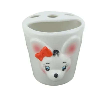 Hand Painted Ceramic Bathroom Countertop Organizer Stand Tumbler Cup for Toothbrush, Toothpaste, Pens, Makeup Brushes Holder