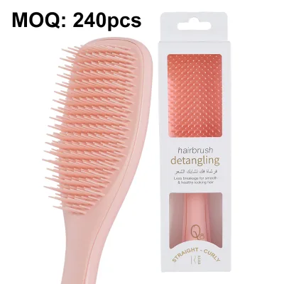 Pink Detangler Mini Hair Brush with Two-tier Teeth On-the-go Detangling for Straight to Wavy Hair, Helps Reduce Breakage & Frizz