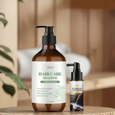 Private Label Natural Herbal Extract Organic Hair Care Set Prevent Hair Loss Hair Regrowth Shampoos and Serum