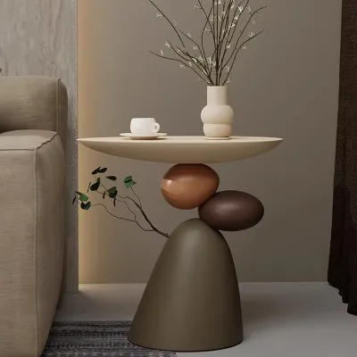 Medieval Cream Wind Stone Movable Table Home Furniture for Living Room Sofa Art Corner with Floor Ornaments