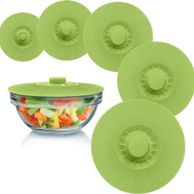 Easy Use and Storage Silicone Bowl Lids Set of 5 Reusable Suction Seal Covers for Bowls, Pots, Cups