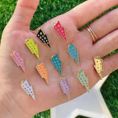 Enamel Neon Color Jewelry Charms Zircon Lightning Shape Necklace Pendants
