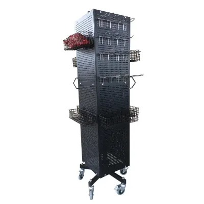 Heavy Duty Multifunction 4-Sided Metal Rotating Pegboard Display Stand 4-Sided Revolving Movable Pegboard Display Holder