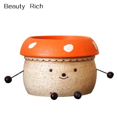 Mushroom Flower PotsDoll Shaped Resin Garden Pots Cute Green Plants Flower Pot  Lovely Pen Container Modern Decorative Plant