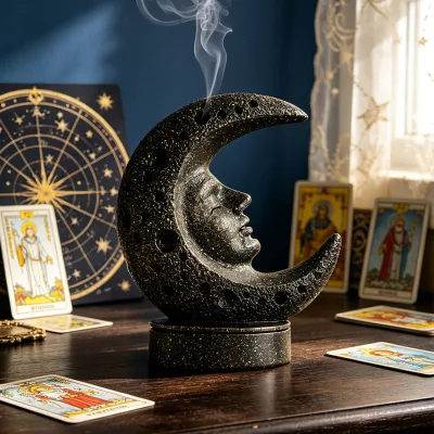 Wholesale Bestseller Medieval-style Retro Resin Incense burner Moon-face Design Cosmic-inspired Vintage Tarot Aromatherapy