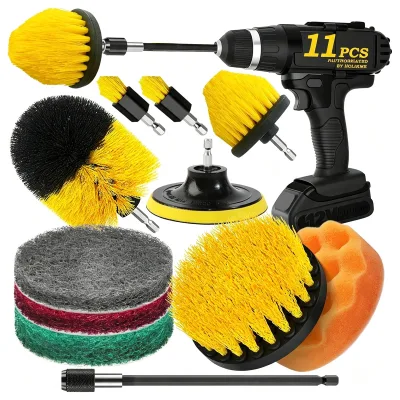 11 Piece Drill Brush Attachment Set Scouring Pads Power Scrubber Brush Scrub Pads for Bathroom Surfaces, Floor, Tub, Shower