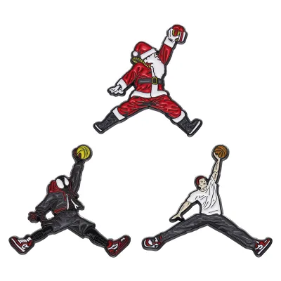 Custom Badges Santa Claus Playing Ball Shape Alloy Paint Brooch Playing Basketball Sports Enamel Lapel Pin