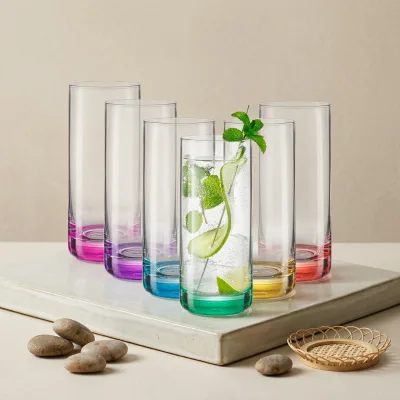 JY Highball Glasses Set 6 12oz Drinking Glasses Hand Wash Only for Bourbon Whiskey Cocktail & Water
