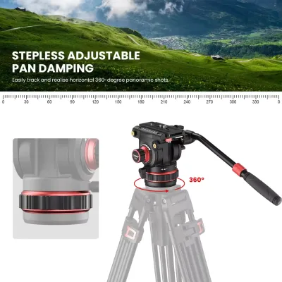 Tripod Head Pan Tilt Hydraulic Fluid Video Head Quick Release Plate Compatible with SLR Micro Single Camera