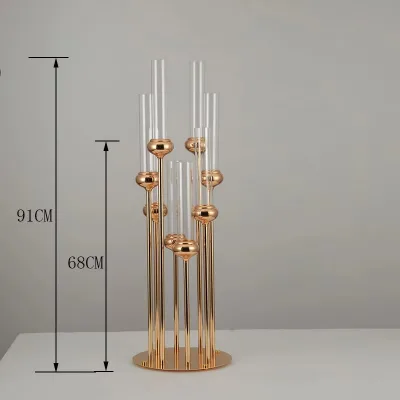 8 Arm Candelabra with Glass Cover Large Shiny Metal Candle Holders Gold Wedding Home Decoration Party Table Centerpieces