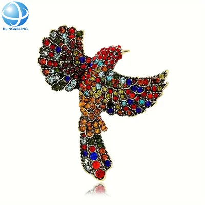 Rhinestone Parrot Brooch Colored Crystal Bird Animal Lapel Pin Luxury Jewelry Wholesale