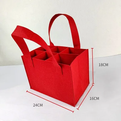 Cross-border Red Felt 6-Bottle Wine Storage Bags with Customizable Logos and Labeling Supports Gift Use