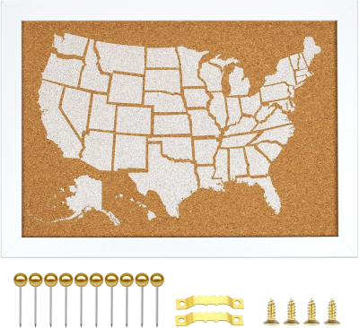 White Frame Cork Board Map Cork Travel Map Bulletin Boards for Walls