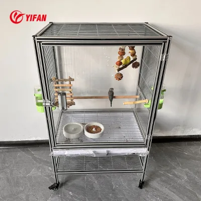 Elaxlines Aluminum with Rolling Stand Open Top Birdcages Luxury Big Bird Cages Parrot Aluminium Birdcage
