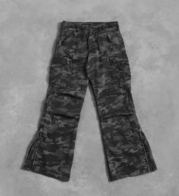 Wholesale Custom Low Rise Men Y2k Hip-hop Cargo Grunge Baggy 100%Cotton Camouflage Loose Wide Leg Pants Flared Pants for Men