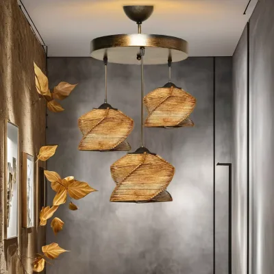 Handcrafted Natural Rattan Pendant Light Shade Eco-Friendly Boho Bamboo Hanging Lamp Dining Kitchen Living Room ODM Easy Ceiling