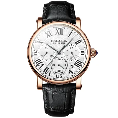 Men Watches LOUIE JUELEN Brand Leather Waterproof Sport Quartz Watch Men Fashion Date Clock Chronograph Relogio Masculino
