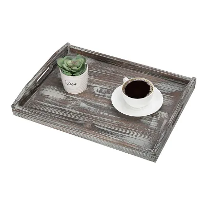 Factory Wholesale Rectangle Decorative Tray Country Style Farmhouse Wooden Tray Tiered Dishes & Plates
