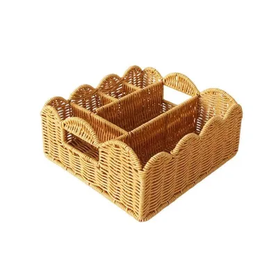 Woven PP Rattan Wave-trimmed Modern Storage Basket for Living Room & Home Desktop Cosmetic Organizer Clutter-free Sorting