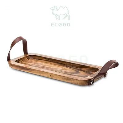 Eco-friendly Natural Acacia Wood Serving Tray Decorative Small Serving Tray Household Plate Set for Party