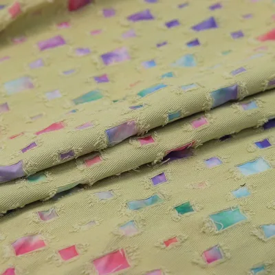Hollow Cut Hole Fringe Twill Denim Fabric Patchwork Distressed Denim Fabric for Streetwear Pants, Skirts, Jackets, Bags