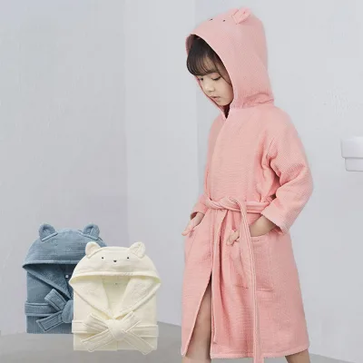 New Soft 100% Cotton Animal Pattern Breathable Children's Hooded Bathrobe Pajamas Sleepwear for Boys Girls