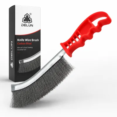 DELUN Carbon Steel Hand Wire Brush with Curved Handle Metal Preparation Scale Cleaning Wholesale Industrial Tool Factory