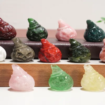 New Natural Small Carved Mix-material Crystals Pumpkin Healing Craft for Halloween Home GIft Decoration Souvenir