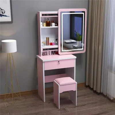 Influencer-style Compact Minimalist Multifunctional All-in-one Wood Panel Vanity; Instagram-inspired Makeup Desk for