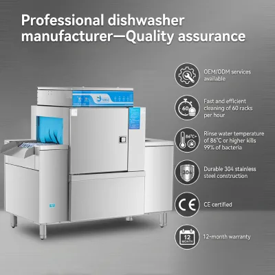 Commercial-Grade 304 Stainless Steel, One-Piece Construction, High-Quality, Single-Tank, Flat-Load Dishwasher
