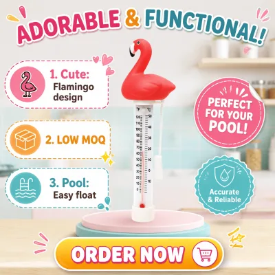 Flamingo Shape Floating Digital Plastic Pool Bath Thermometer Waterproof String for Outdoor Use No Electricity Required