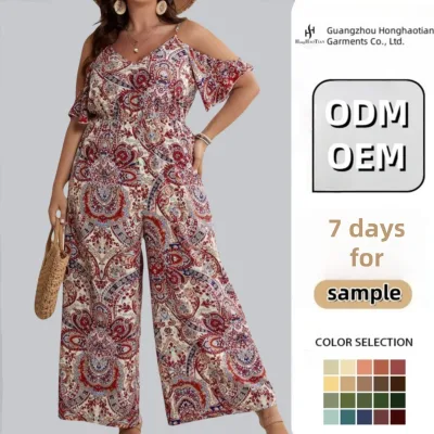 Custom 2025 High Quality Custom Wholesale Floral Printing Hawaiian Style Jumpsuits Women Casual Summer Romper for Vacation