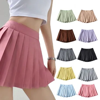 A7724-high Quality XS Women Clothing Pleated Mini Skirt With Shorts Culottes De Femmes