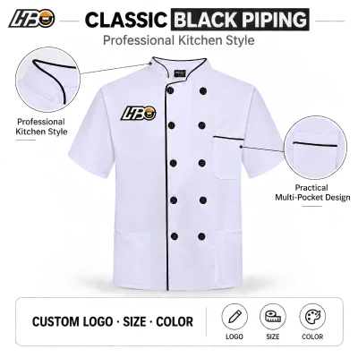 HBC Summer Breathable Kitchen Overalls Multi Function Short-Sleeved Restaurant Uniform Bakery Chef Clothes