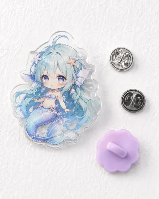Custom-printed Acrylic Pins in Unique Shapes and Styles Perfect for Hats, Clothing, and Festive Gifts.