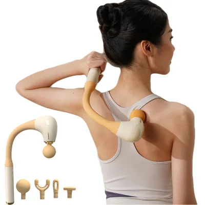 Free Logo Long-Handle Massage Gun with 4 Curved Back Massage Heads for Body and Arm Vibration Massager Hammer