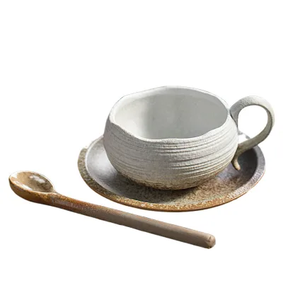 Japanese Rustic Pottery Ceramic Cups Set Coffee Mug and Saucer