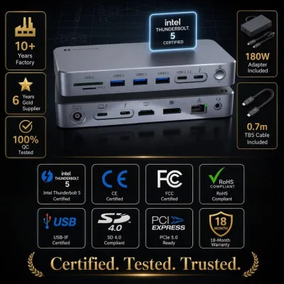 Thunderbolt 5 Dock 15-in-1 8K120Hz HDTV DP 140W 80Gbps USB3.2 10Gbps NVMe 8TB SSD 2.5G LAN Aluminum Hub MacBook Windows PC Stock