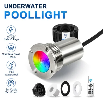 Hot Sale Stainless Steel Pool Light D55mm IP68 Multi RGB 12W 12V Dimmable Remote Control Nicheless Recessed High CRI 95