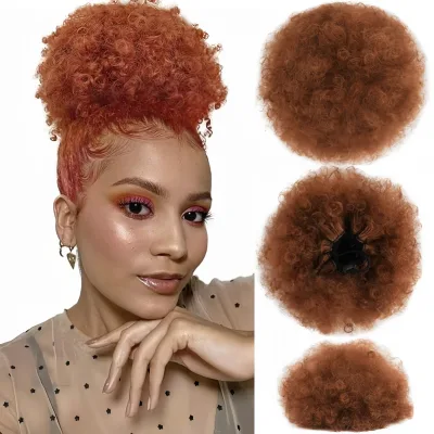 8-Inch Afro Kinky Curly Synthetic Hair Extensions Chinon Synthetic Hair Bun Kinky Curl Afro Chignon Synthetic Ponytails