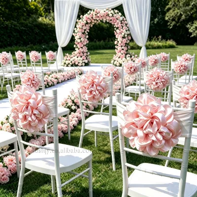 3D Petal Flower Elastic Telescopic Chair with Backrest Decoration for Wedding Party Event Decoration