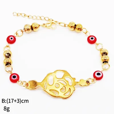 Support Custom 14k Gold Plated Eye Bracelet Heart Charm Bracelet Catholic Religious Simple Evils Eye Beads Bracelet