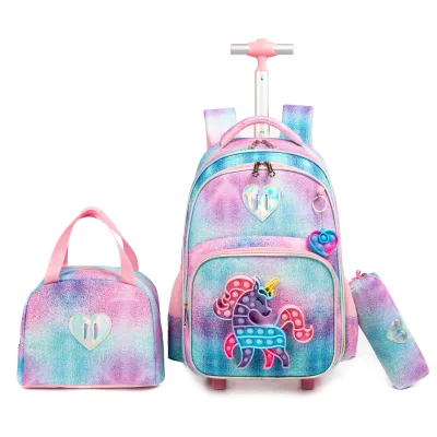 Factory Reasonable Price Kids Rolling Backpack Unicornio 10 Girls Reflective Kids Trolley Backpack